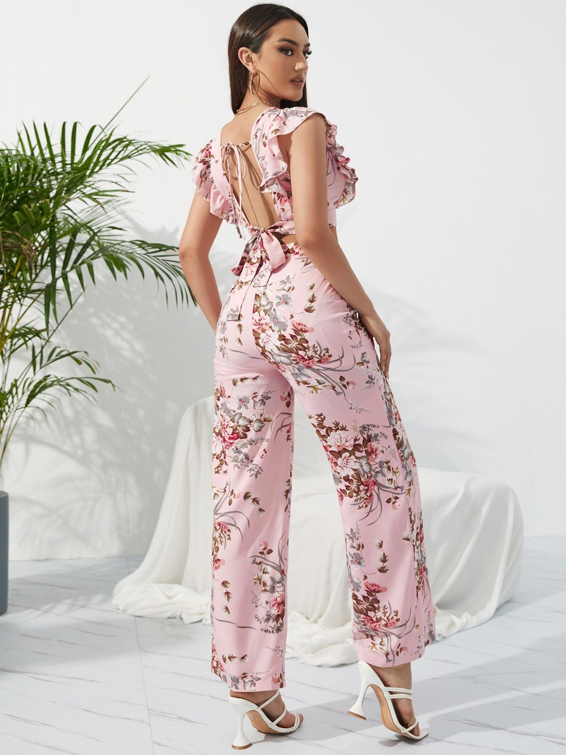 Printed Surplice Cap Sleeve Top and Pants Set - Bella Blue Styles