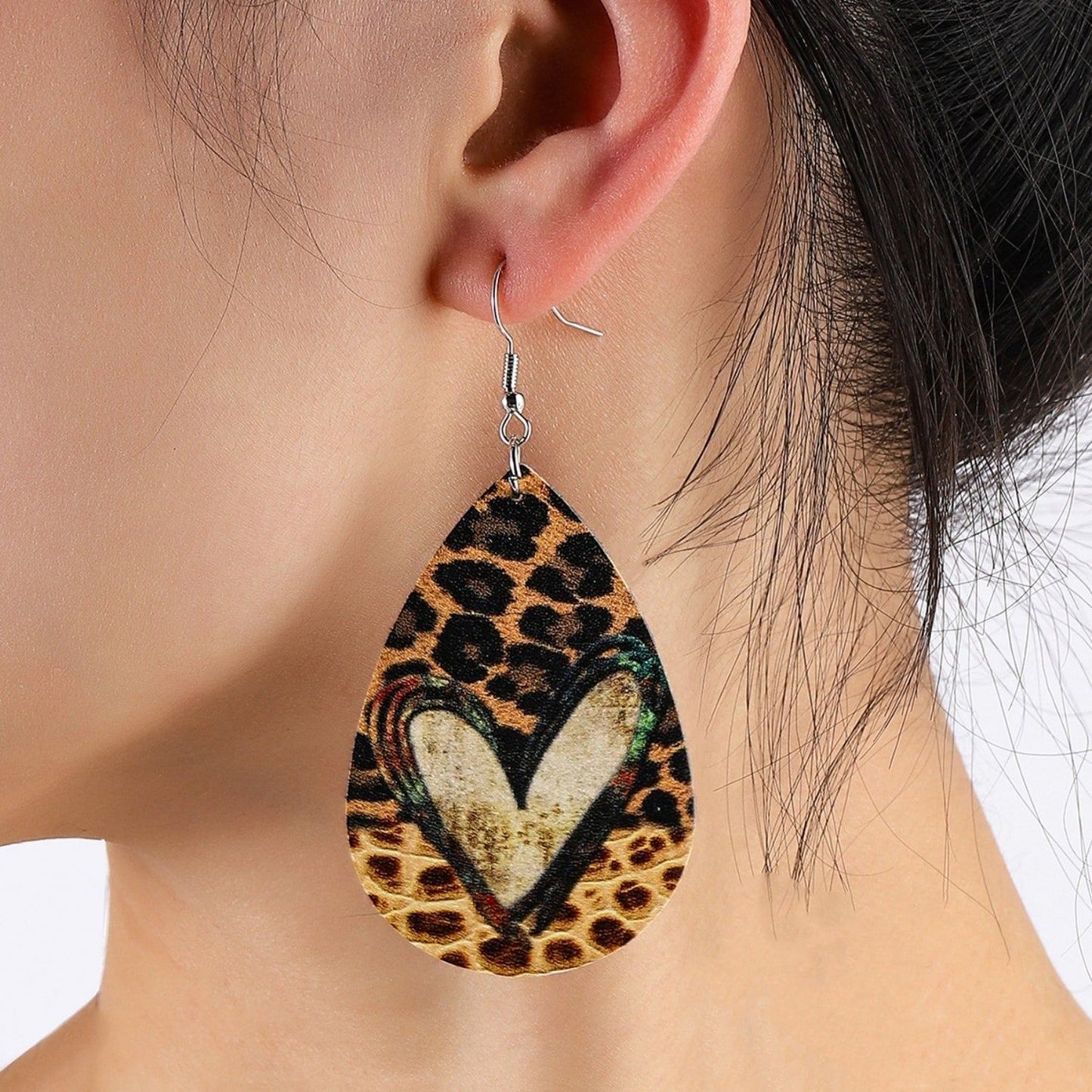 PU Leather Leopard Teardrop Earrings - Bella Blue Styles