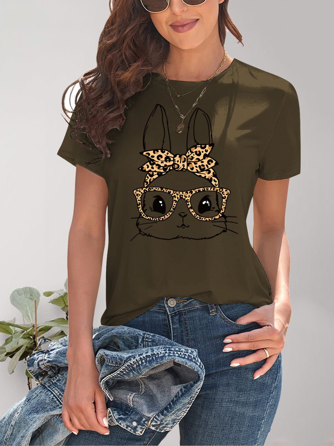 Rabbit Graphic Round Neck Short Sleeve T-Shirt - Bella Blue Styles