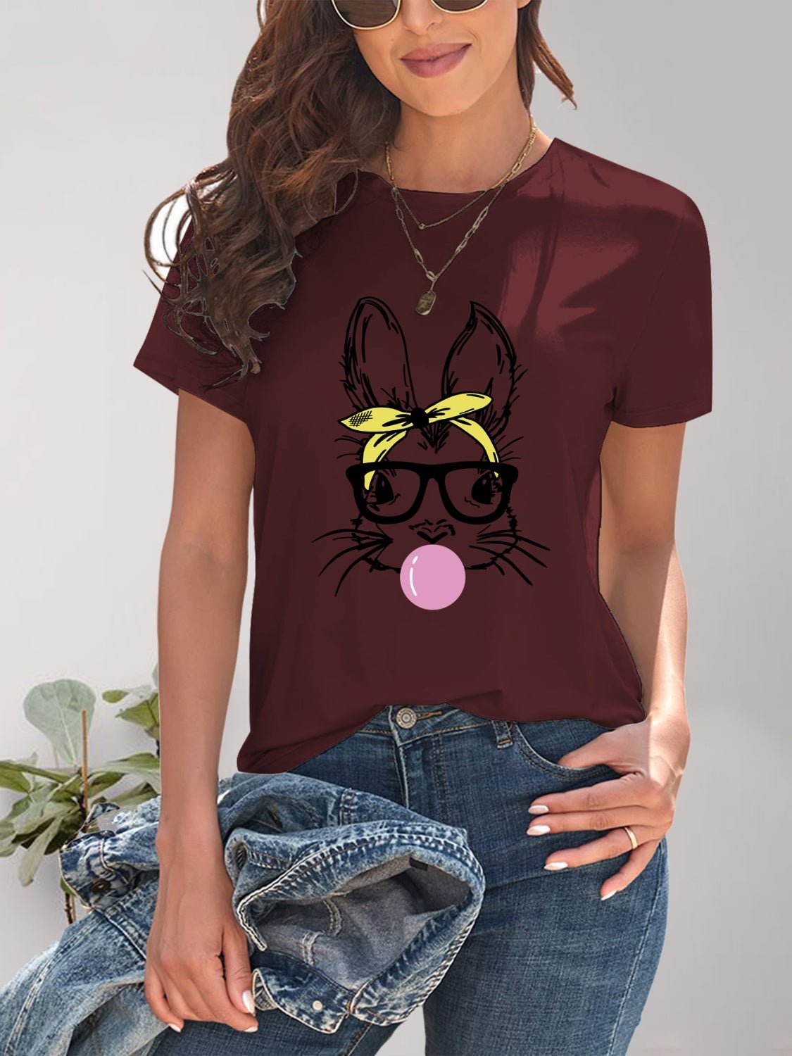 Rabbit Graphic Round Neck Short Sleeve T-Shirt - Bella Blue Styles