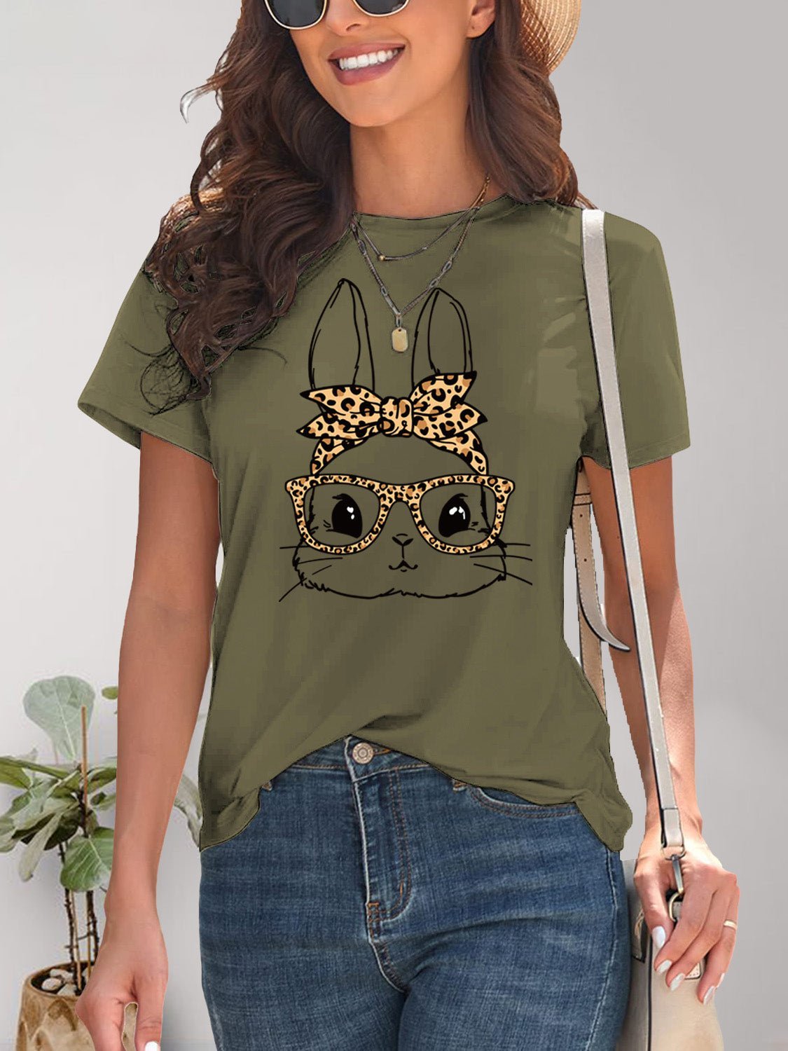 Rabbit Graphic Round Neck Short Sleeve T-Shirt - Bella Blue Styles