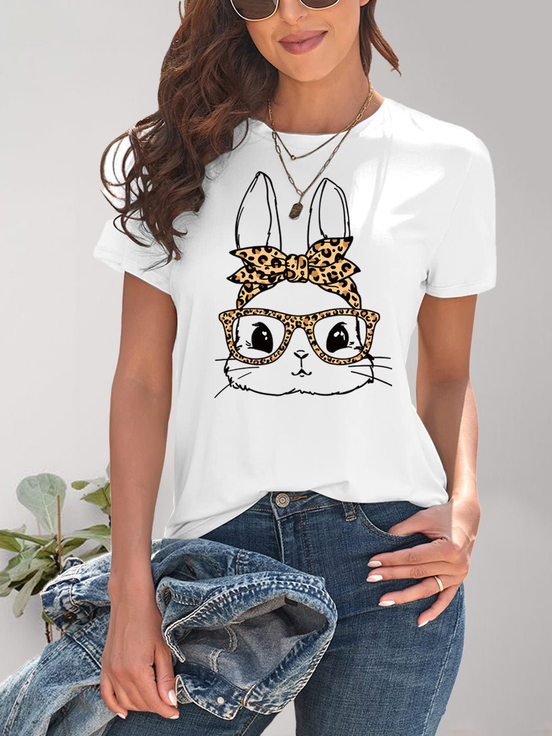 Rabbit Graphic Round Neck Short Sleeve T-Shirt - Bella Blue Styles