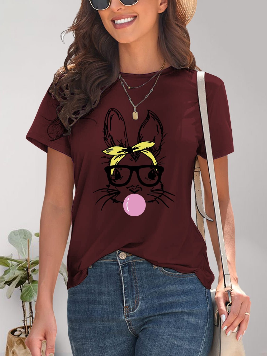 Rabbit Graphic Round Neck Short Sleeve T-Shirt - Bella Blue Styles