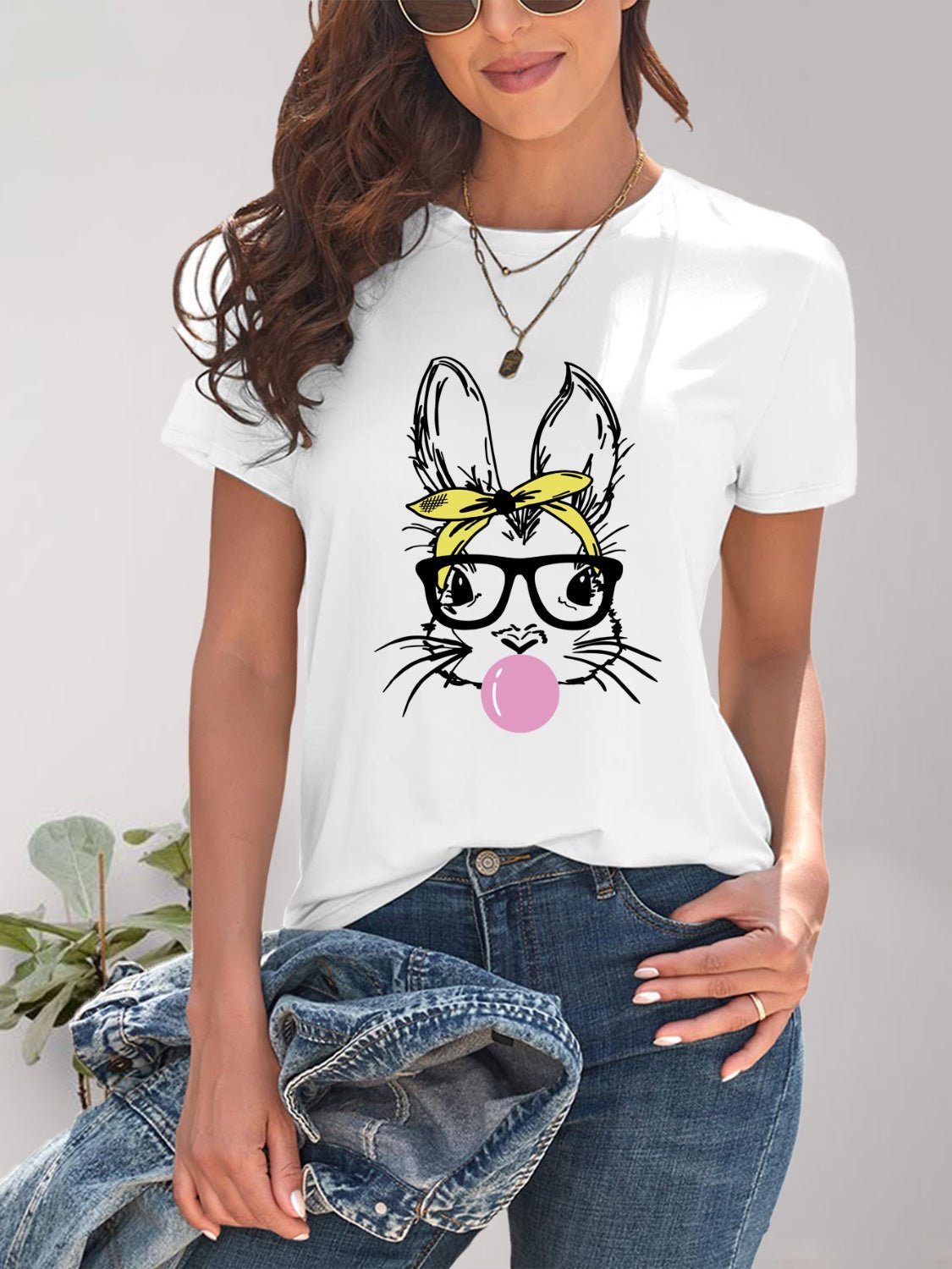 Rabbit Graphic Round Neck Short Sleeve T-Shirt - Bella Blue Styles