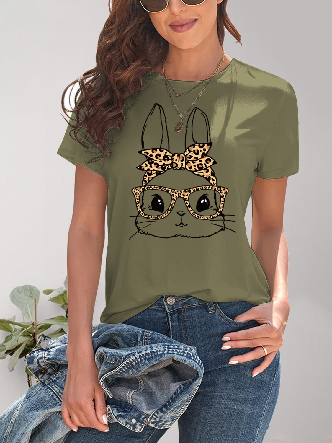 Rabbit Graphic Round Neck Short Sleeve T-Shirt - Bella Blue Styles