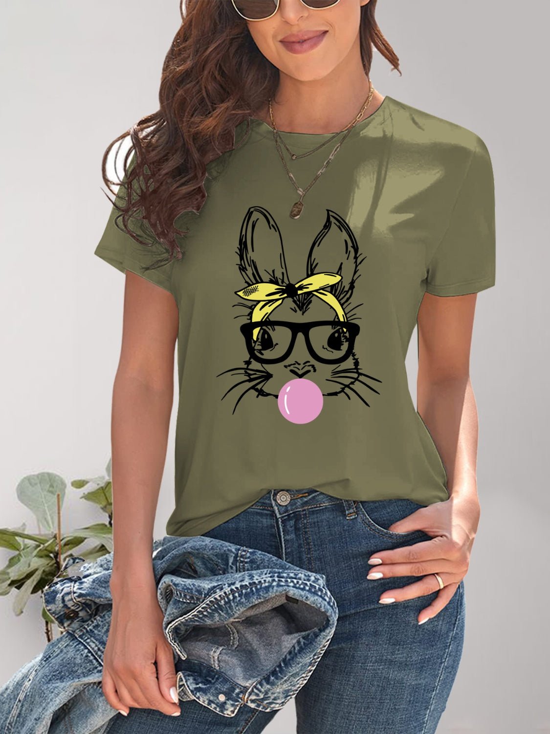 Rabbit Graphic Round Neck Short Sleeve T-Shirt - Bella Blue Styles