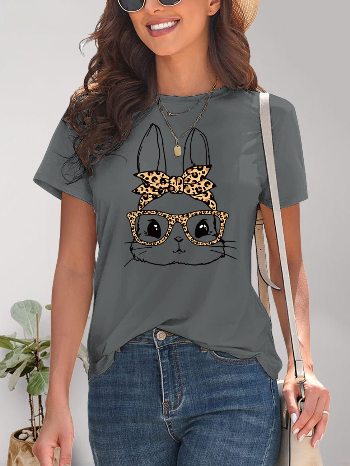 Rabbit Graphic Round Neck Short Sleeve T-Shirt - Bella Blue Styles