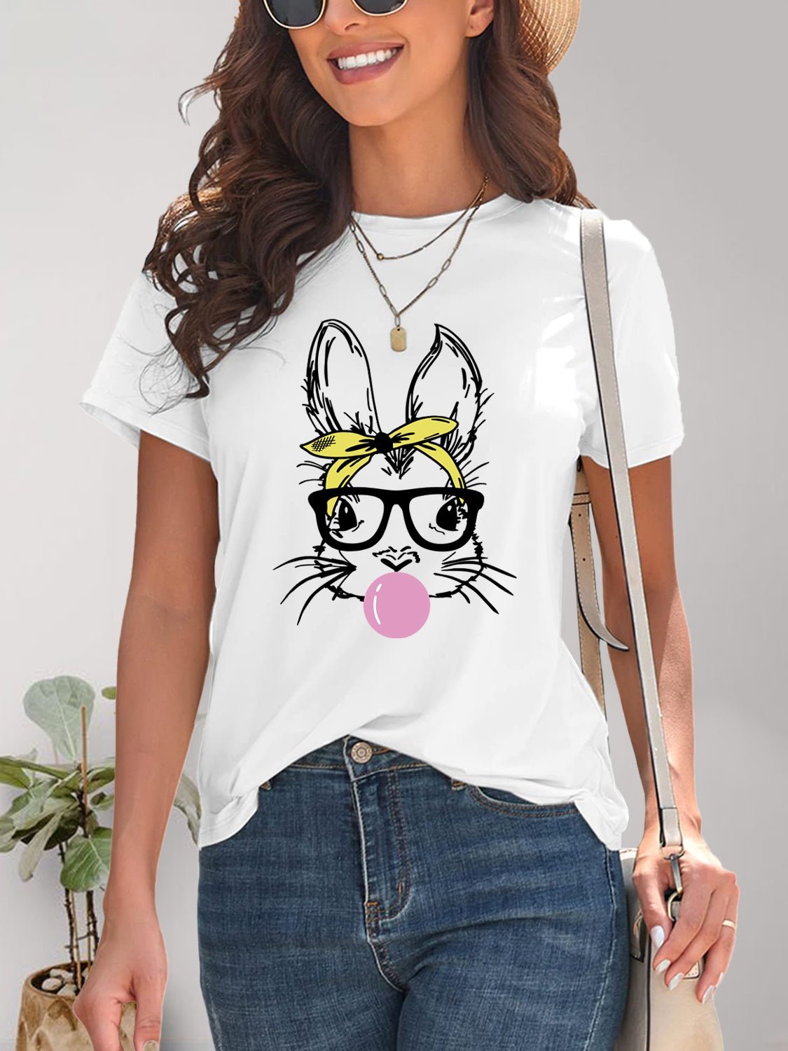 Rabbit Graphic Round Neck Short Sleeve T-Shirt - Bella Blue Styles