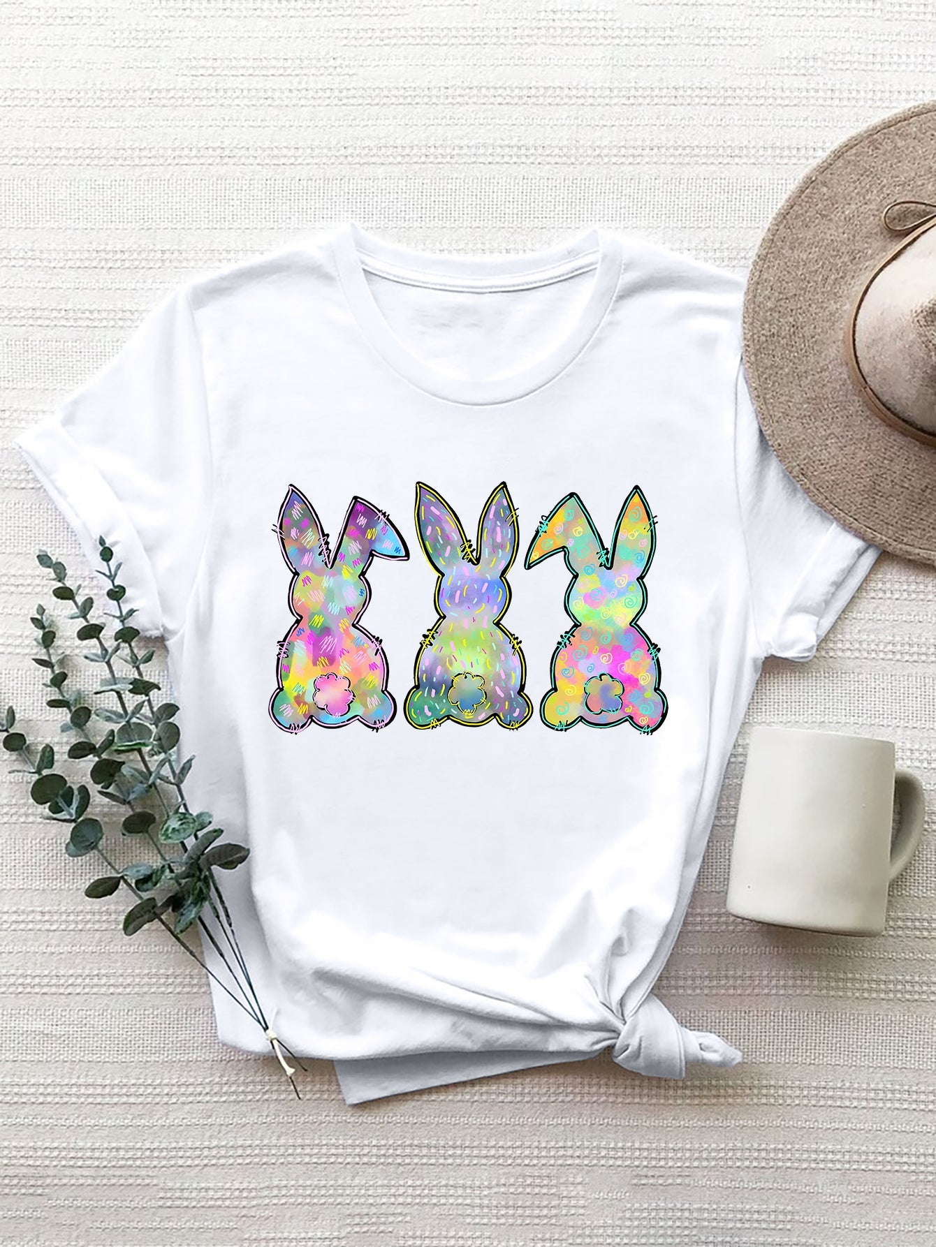 Rabbit Round Neck Short Sleeve T-Shirt - Bella Blue Styles