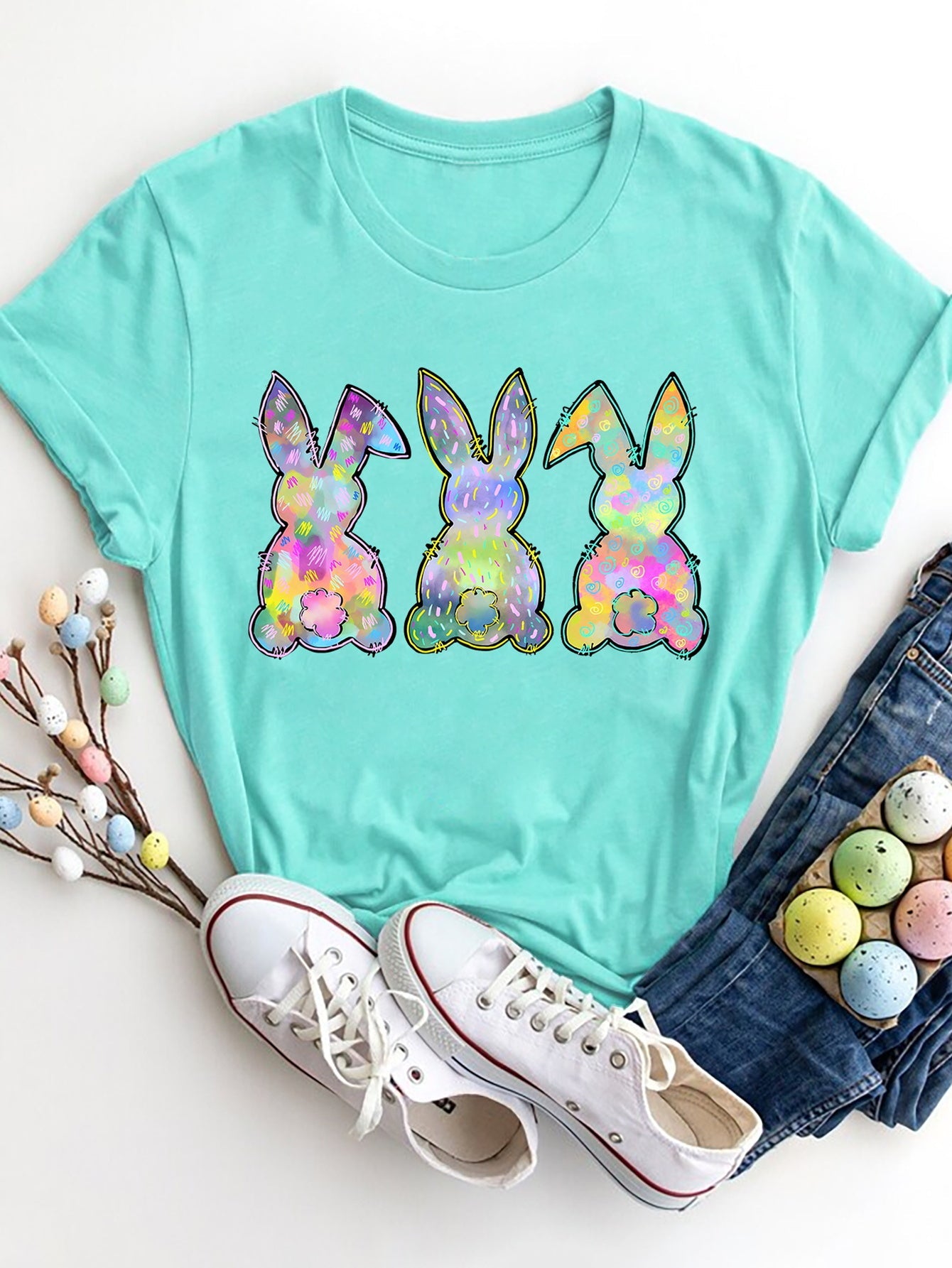 Rabbit Round Neck Short Sleeve T-Shirt - Bella Blue Styles