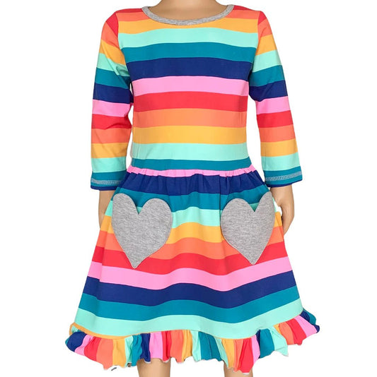 Rainbow Hearts Cotton Dress - Bella Blue Styles