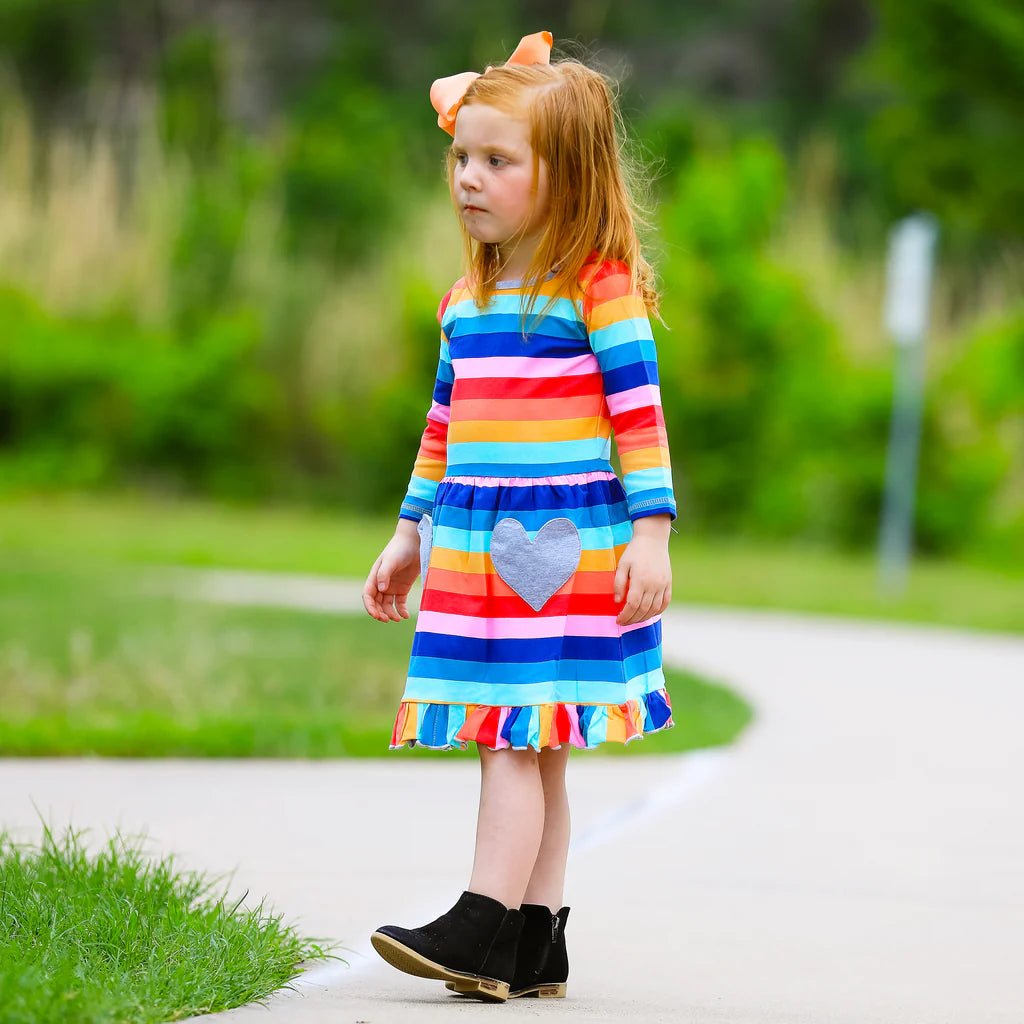 Rainbow Hearts Cotton Dress - Bella Blue Styles