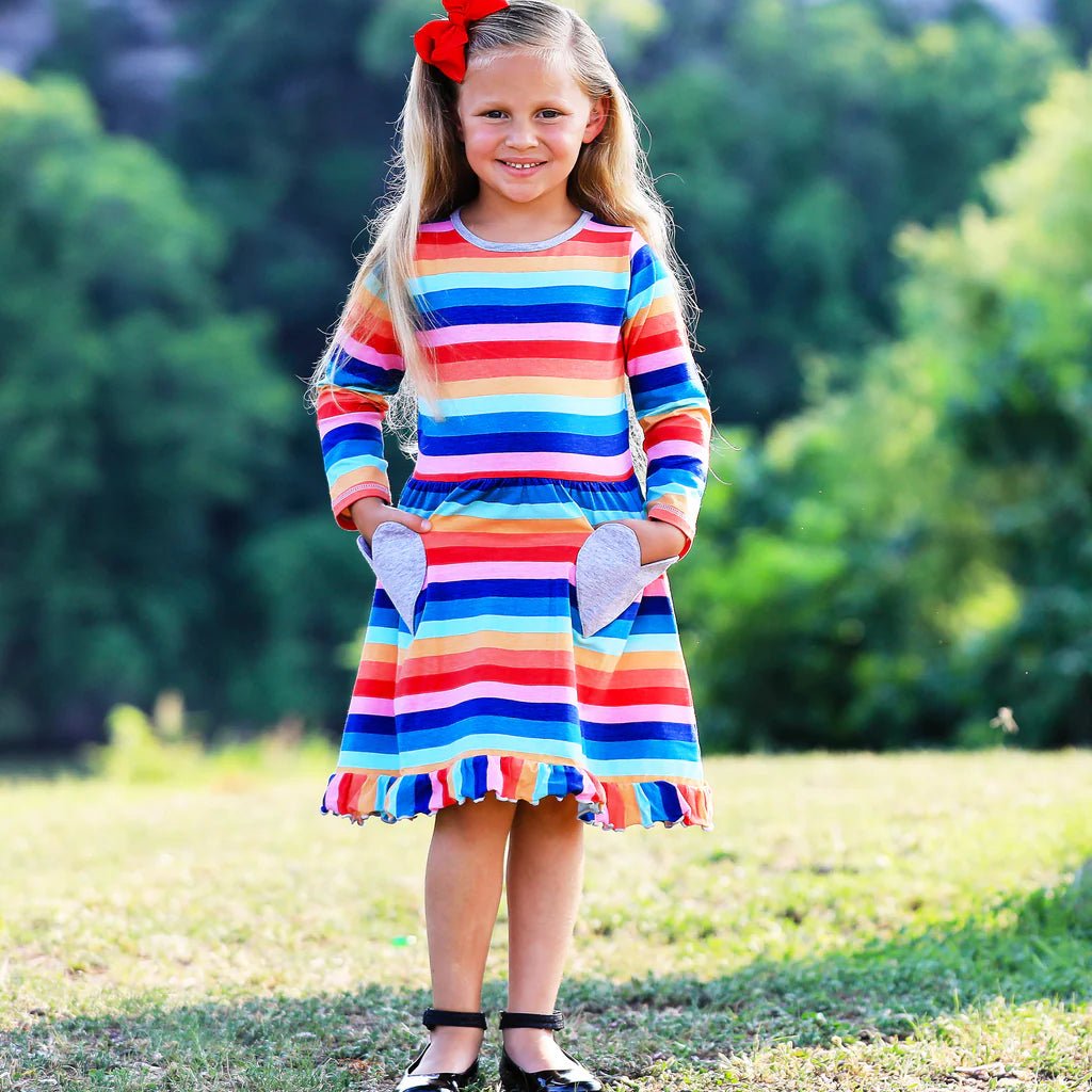 Rainbow Hearts Cotton Dress - Bella Blue Styles