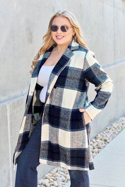 Raquelle Plaid Button Up Lapel Collar Coat - Bella Blue Styles