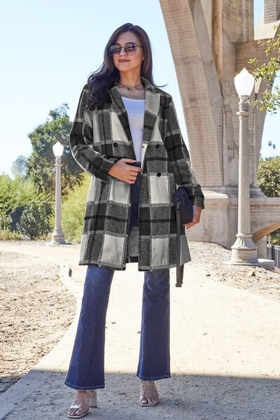 Raquelle Plaid Button Up Lapel Collar Coat - Bella Blue Styles