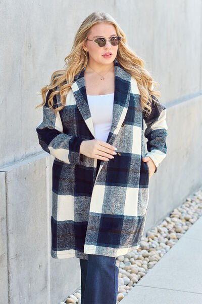 Raquelle Plaid Button Up Lapel Collar Coat - Bella Blue Styles