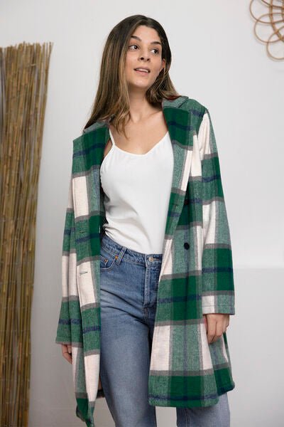 Raquelle Plaid Button Up Lapel Collar Coat - Bella Blue Styles