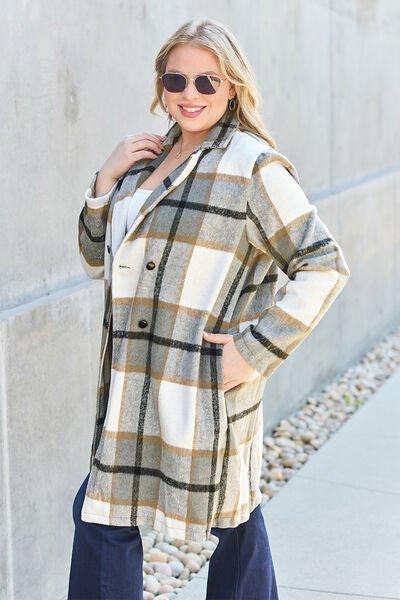 Raquelle Plaid Button Up Lapel Collar Coat - Bella Blue Styles