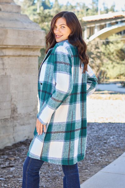 Raquelle Plaid Button Up Lapel Collar Coat - Bella Blue Styles