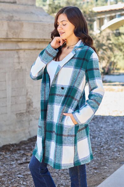 Raquelle Plaid Button Up Lapel Collar Coat - Bella Blue Styles