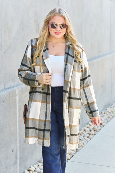 Raquelle Plaid Button Up Lapel Collar Coat - Bella Blue Styles