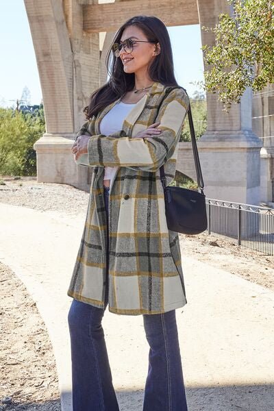 Raquelle Plaid Button Up Lapel Collar Coat - Bella Blue Styles