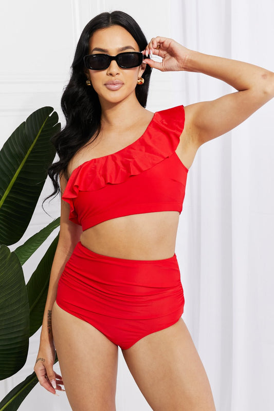 Red Seaside Romance Ruffle One-Shoulder Bikini - Bella Blue Styles