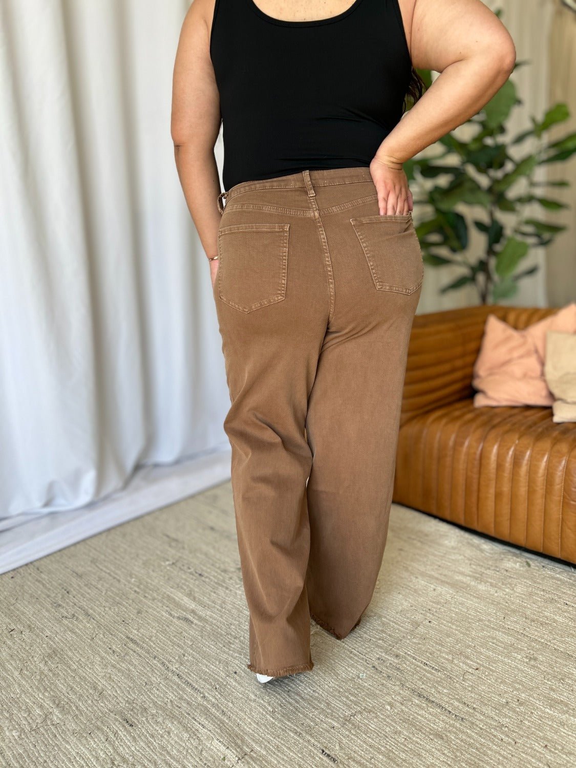 RFM Full Size High Rise Wide Leg Jeans Coffee - Bella Blue Styles