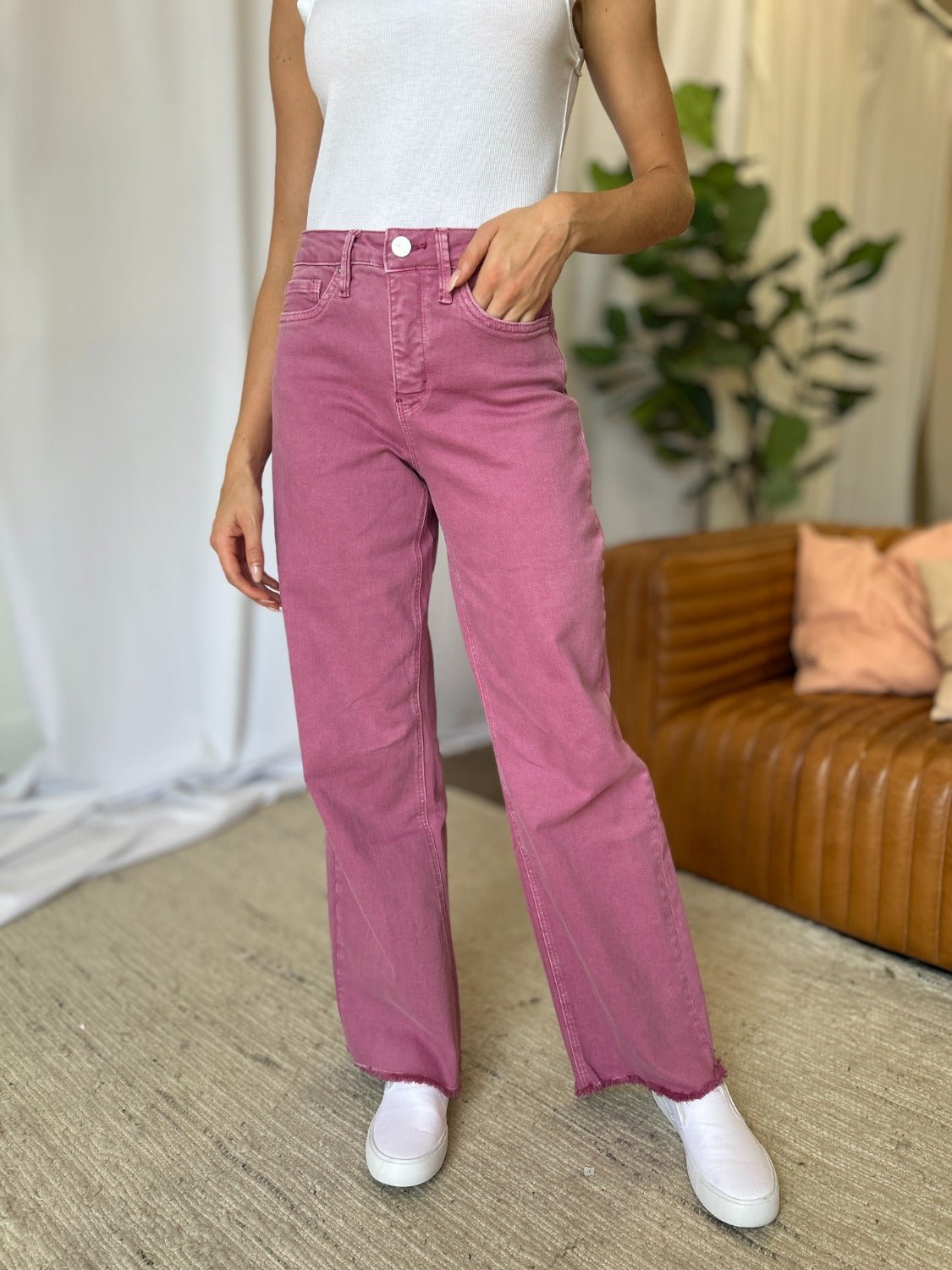 RFM Full Size High Rise Wide Leg Jeans French Rose - Bella Blue Styles