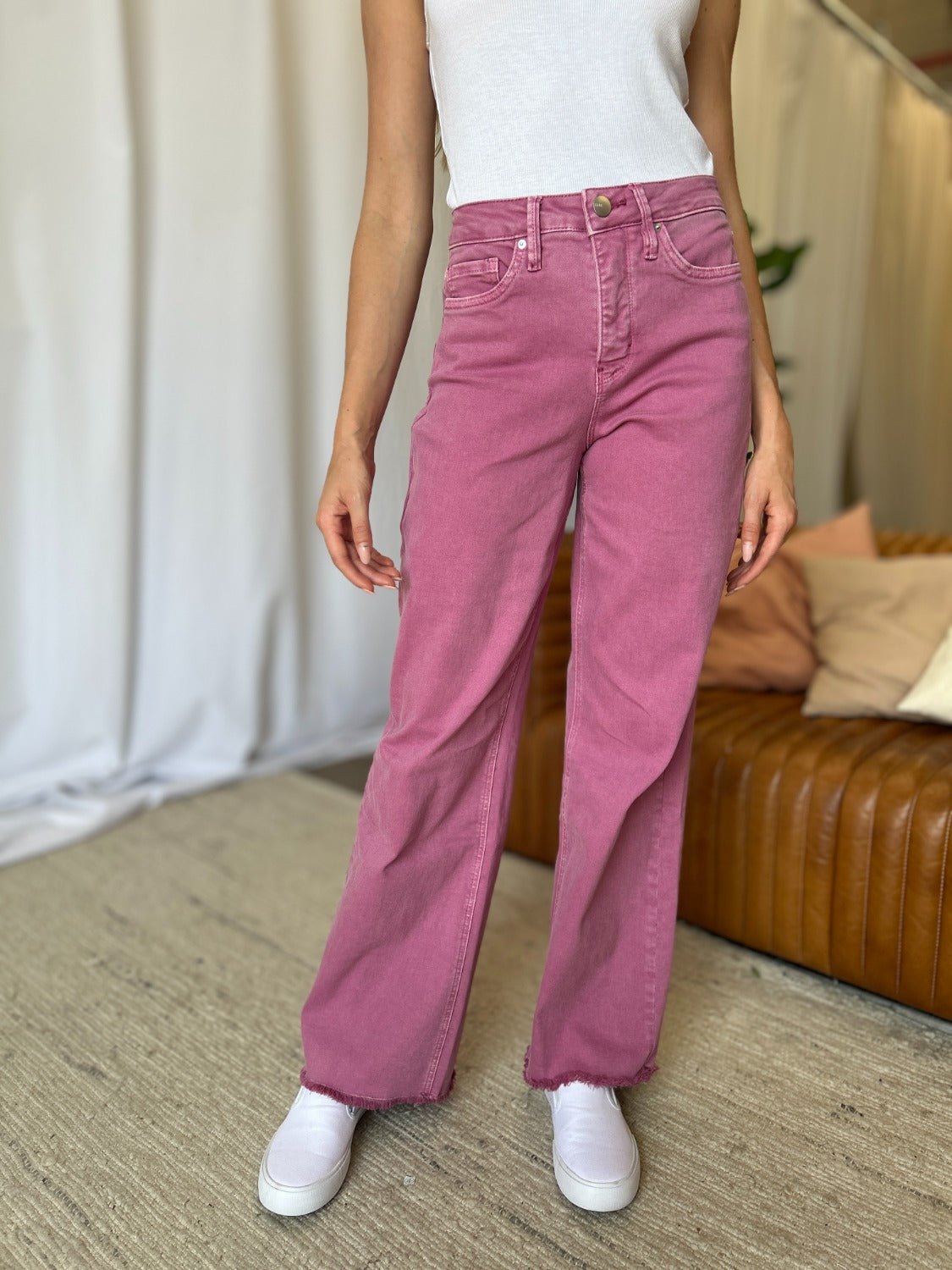 RFM Full Size High Rise Wide Leg Jeans French Rose - Bella Blue Styles