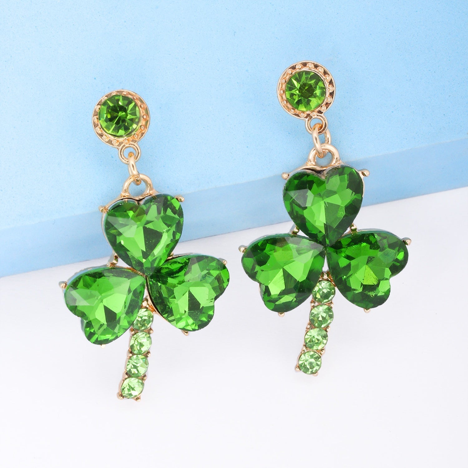 Rhinestone Alloy Lucky Clover Dangle Earrings - Bella Blue Styles