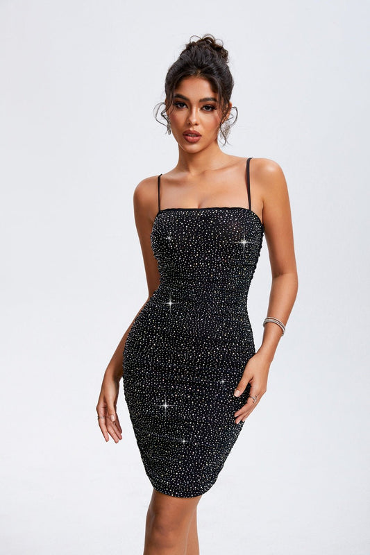 Rhinestone Square Neck Cami Dress - Bella Blue Styles