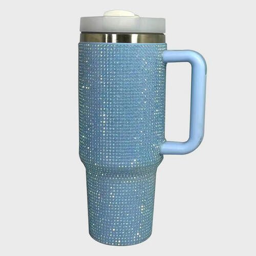 Rhinestone Stainless Steel Tumbler with Straw - Bella Blue Styles