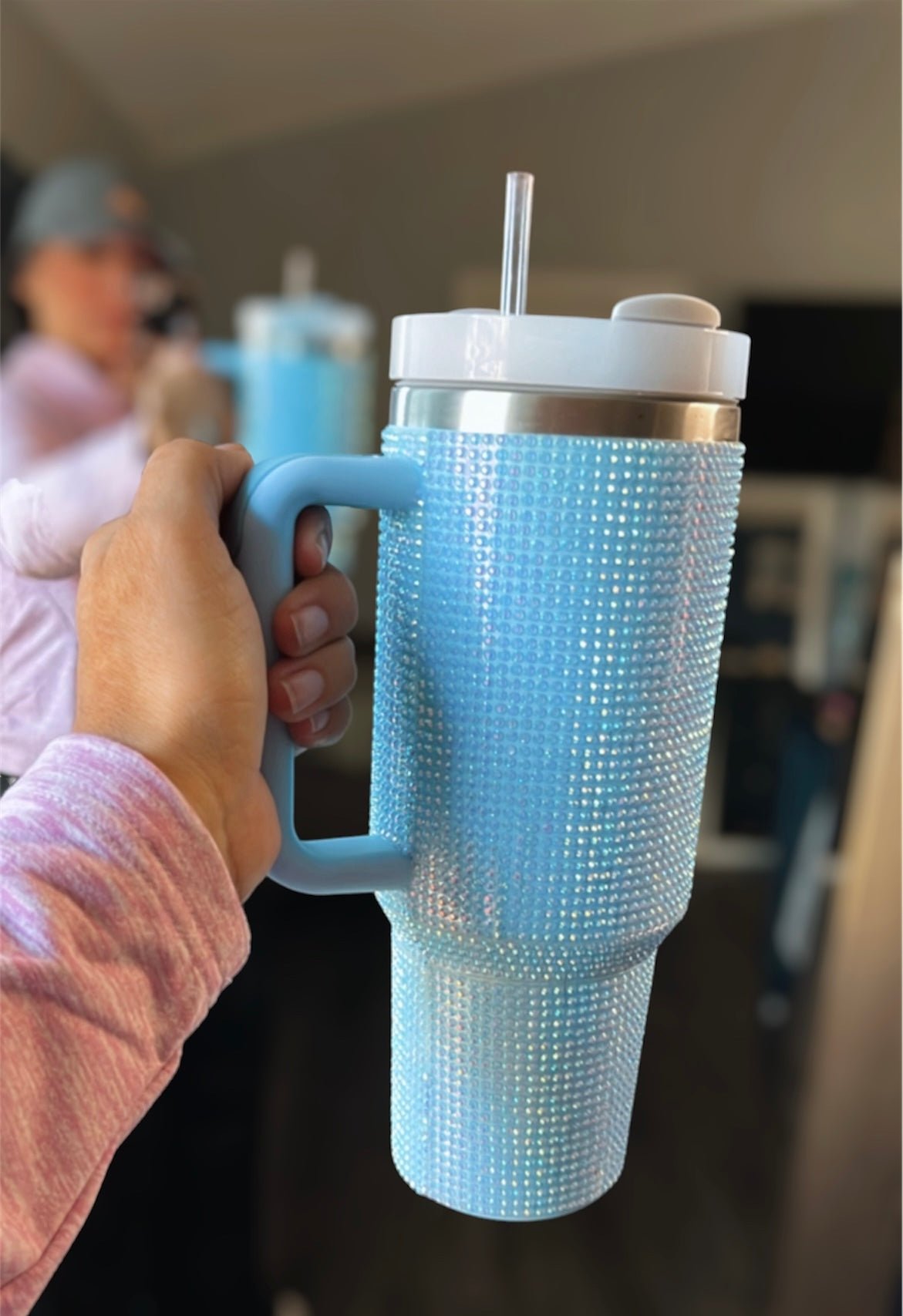 Rhinestone Stainless Steel Tumbler with Straw - Bella Blue Styles