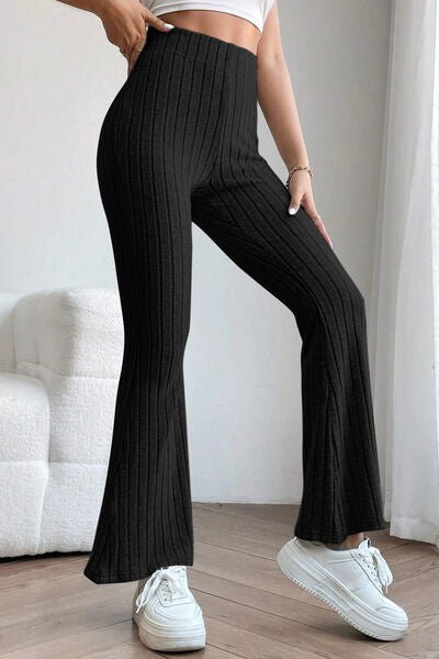 Ribbed High Waist Flare Pants - Bella Blue Styles