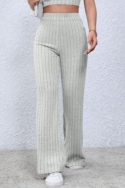 Ribbed High Waist Flare Pants - Bella Blue Styles