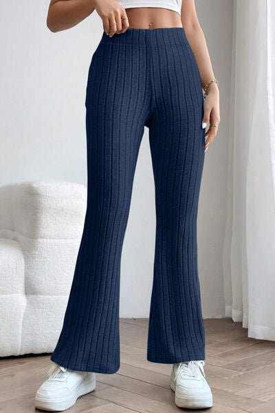 Ribbed High Waist Flare Pants - Bella Blue Styles