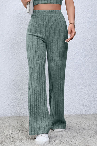 Ribbed High Waist Flare Pants - Bella Blue Styles