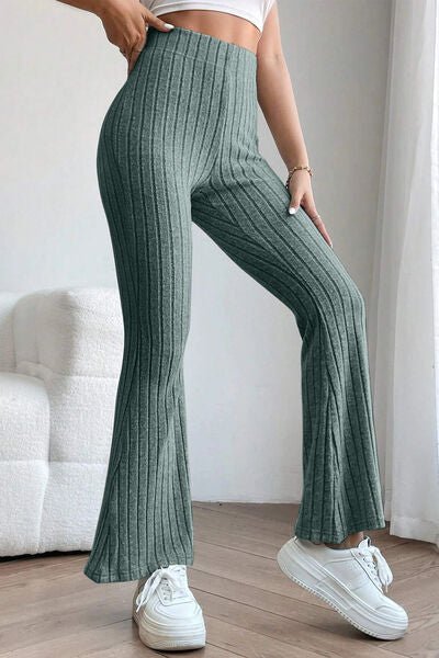 Ribbed High Waist Flare Pants - Bella Blue Styles