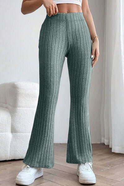 Ribbed High Waist Flare Pants - Bella Blue Styles