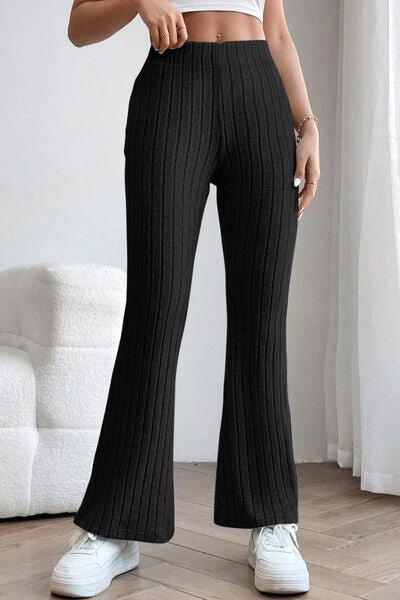 Ribbed High Waist Flare Pants - Bella Blue Styles