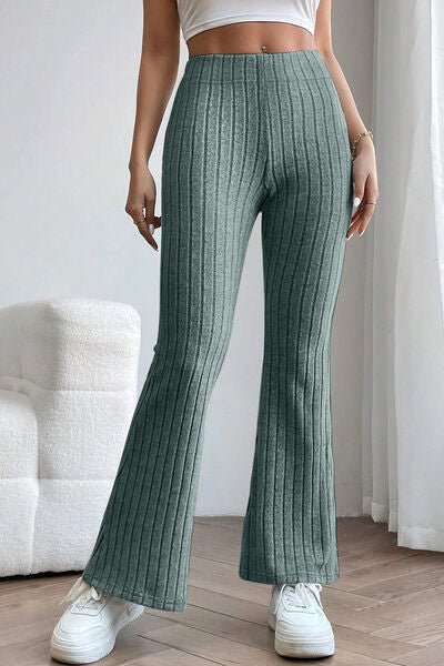 Ribbed High Waist Flare Pants - Bella Blue Styles