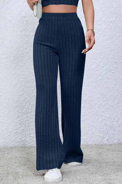 Ribbed High Waist Flare Pants - Bella Blue Styles