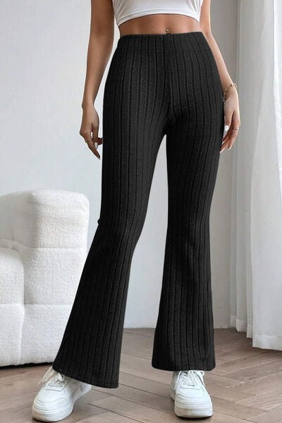 Ribbed High Waist Flare Pants - Bella Blue Styles