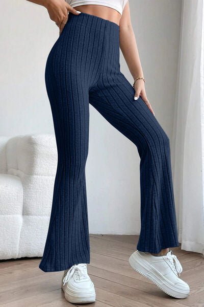 Ribbed High Waist Flare Pants - Bella Blue Styles