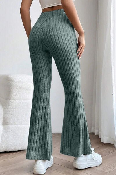 Ribbed High Waist Flare Pants - Bella Blue Styles