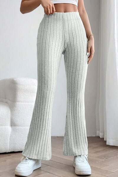 Ribbed High Waist Flare Pants - Bella Blue Styles