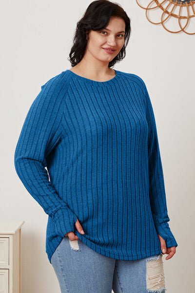 Ribbed Thumbhole Sleeve Shirt - Bella Blue Styles