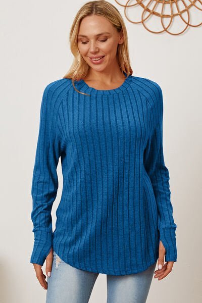 Ribbed Thumbhole Sleeve Shirt - Bella Blue Styles