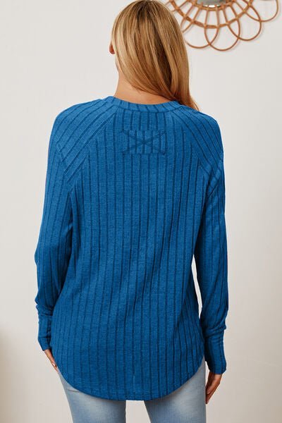 Ribbed Thumbhole Sleeve Shirt - Bella Blue Styles